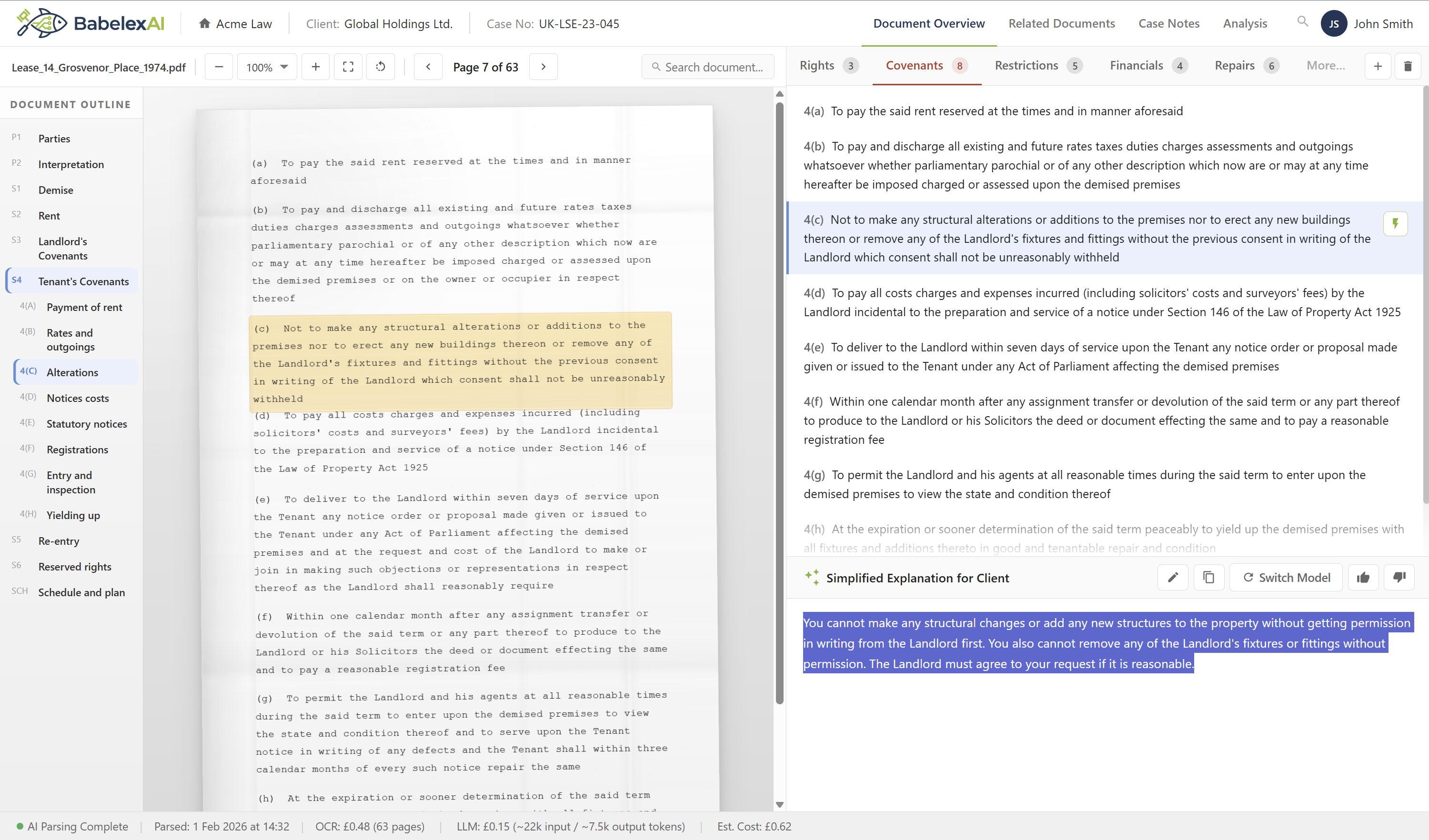 BabelexAI - sample output showing clause simplification