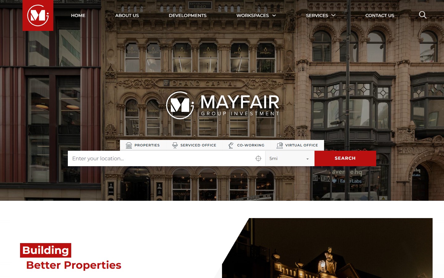 Mayfair Group Investment website - homepage