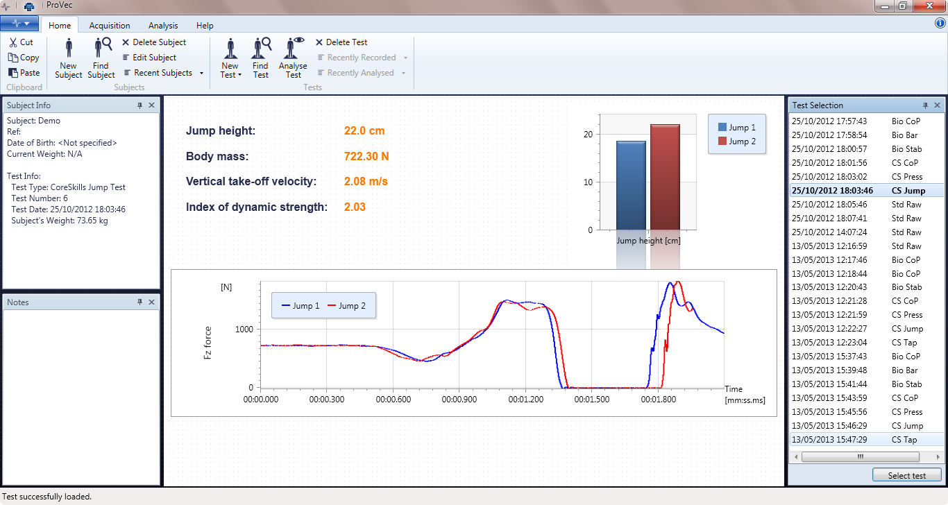 Core Skills jump test analysis - best jump selected automatically