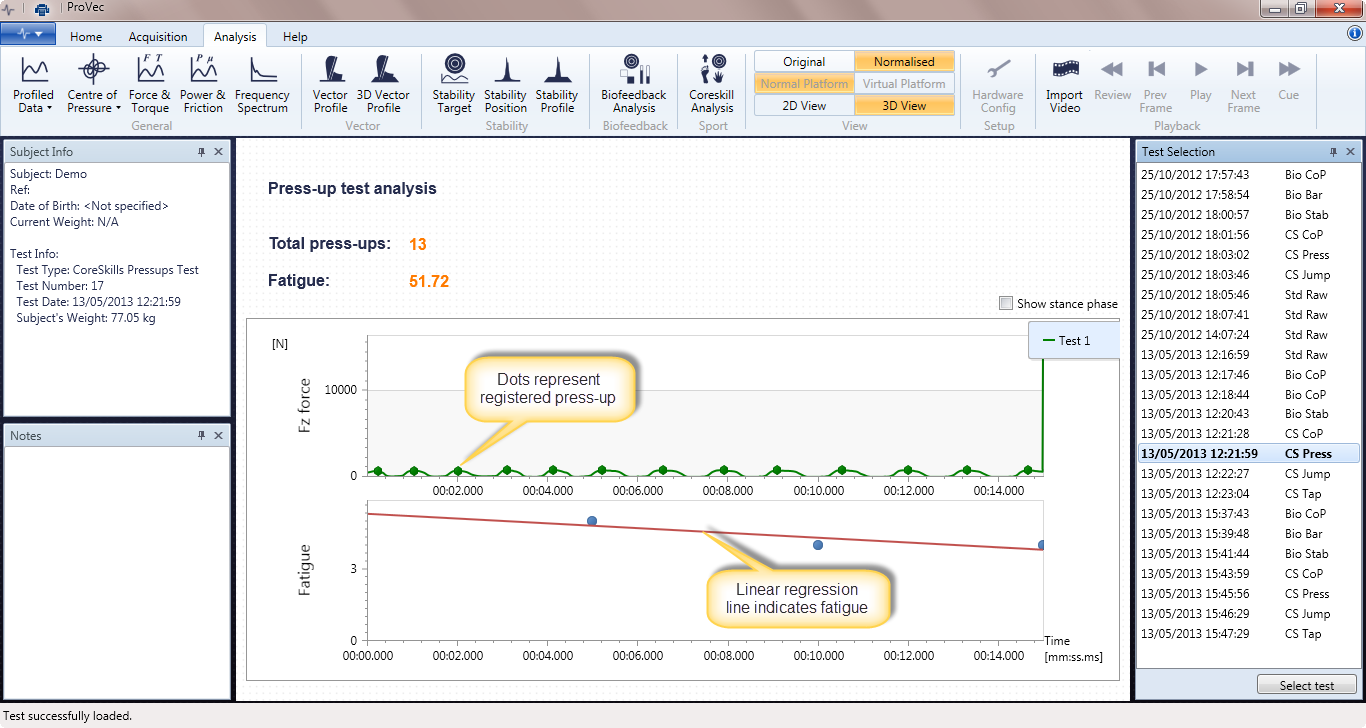 Core Skills press-up analysis with per-rep detection and fatigue rate