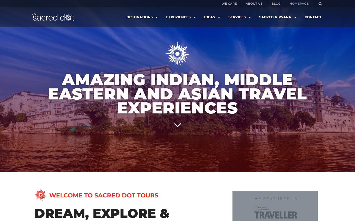 Sacred Dot Tours website - homepage