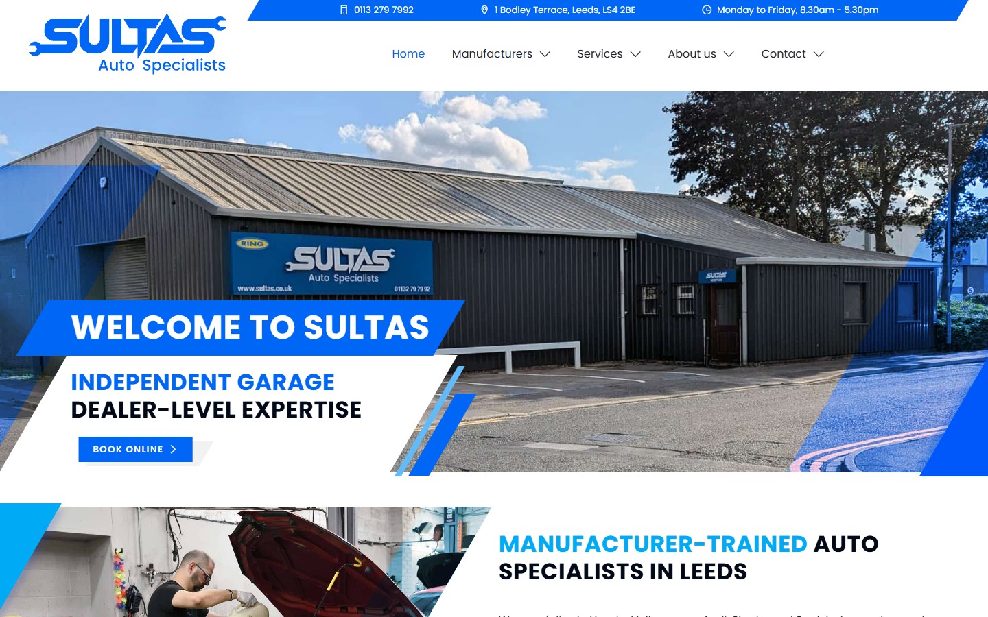 Sultas Auto Specialists website - homepage