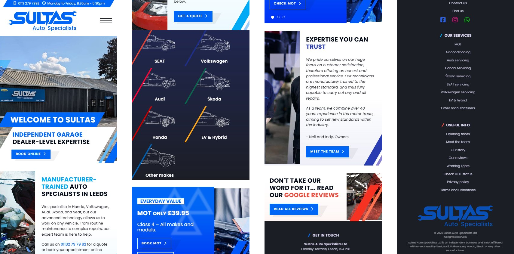 Sultas Auto Specialists - Homepage (mobile)