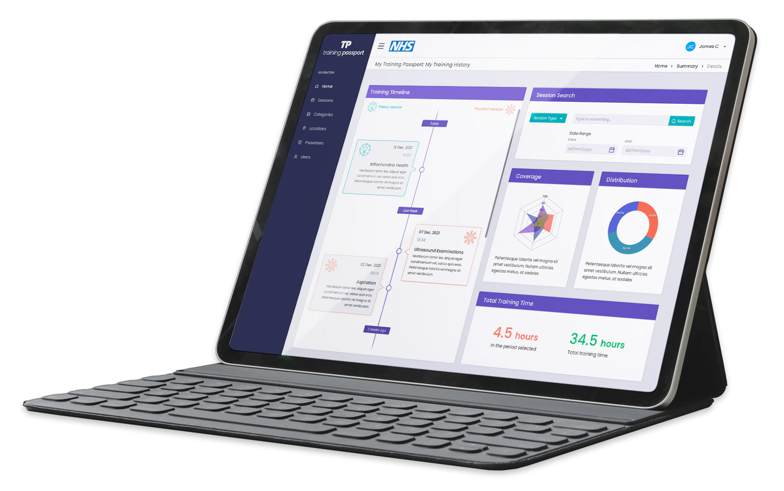 Training Passport - CPD and training attendance tracking platform on tablet