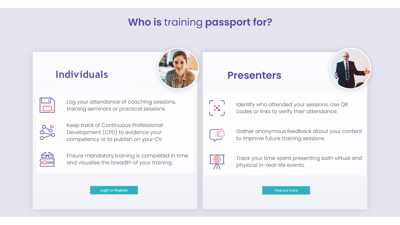 Training Passport - who is it for: individuals and presenters