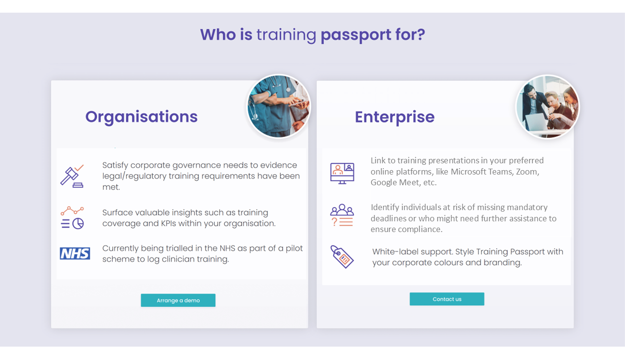 Training Passport - who is it for: organisations and enterprise