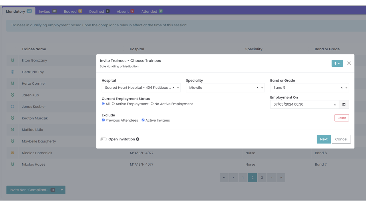 Training Passport - admin: invite trainees with compliance filtering