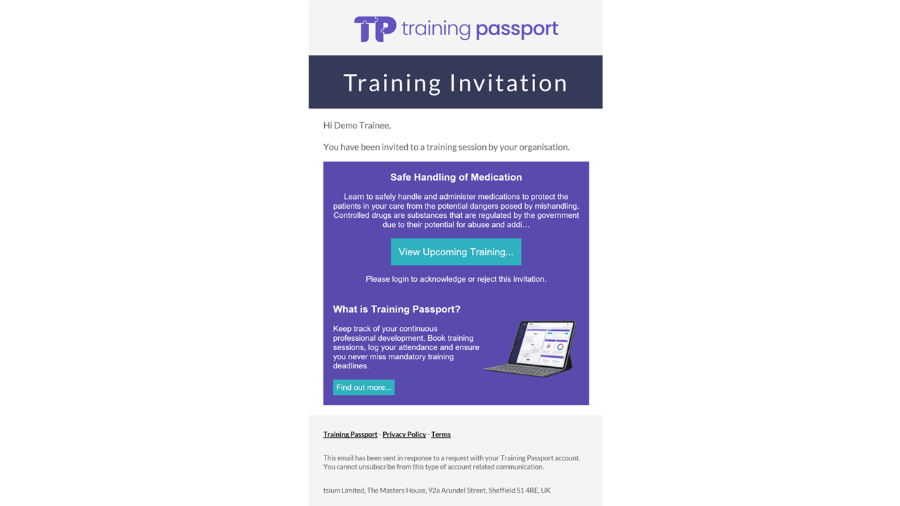 Training Passport - training invitation email template